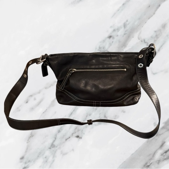 COACH Convertible Black Leather Crossbody Shoulder Bag F10939 Y2K - Picture 1 of 13